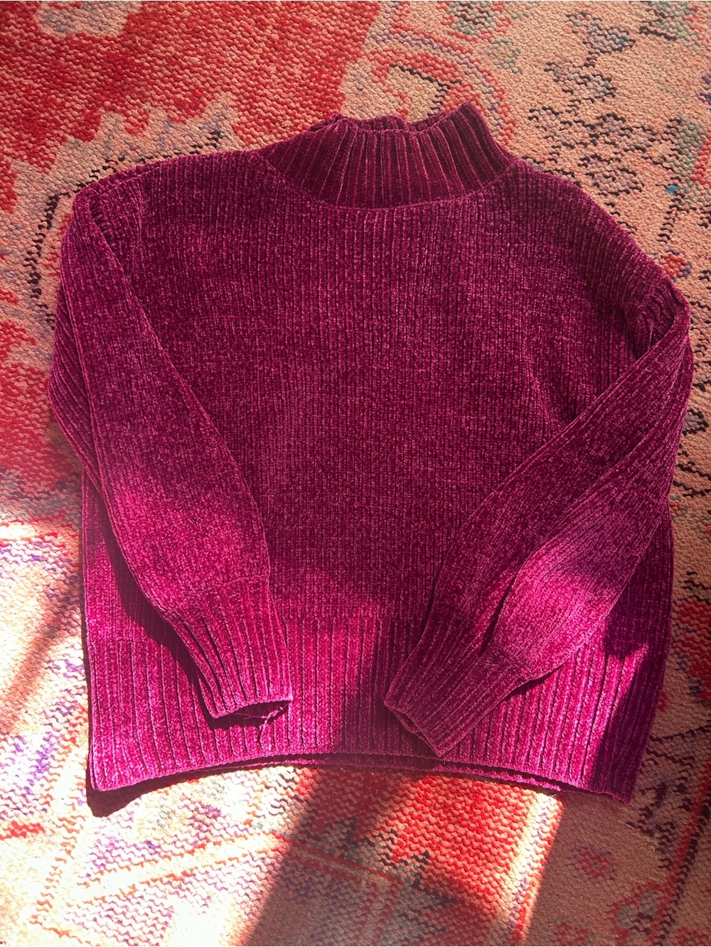 Cynthia Rowley Plush Chenille Turtleneck Sweater in Berry Plum